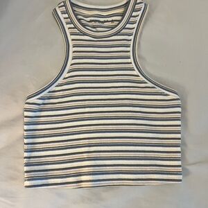 Abercrombie & Fitch cropped essential striped scuba tank. Blue/tan/olive. Small